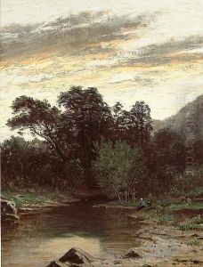 Sitting Along The River At Sunset by William Lewis Marple