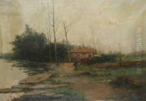 Landschap Met Koppel Boeren Bij De Hoeve by Jose Maria Marques Garcia