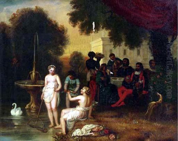 Figures Feasting In A Formal Garden - view 1