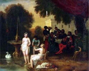 Figures Feasting In A Formal Garden by Aime-Benoit Marquet