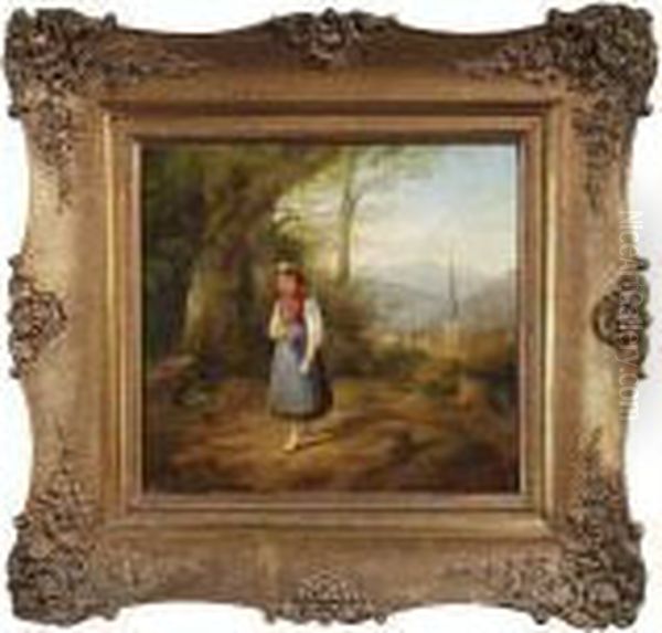 A Promenading Young Lady, Wearing A Traditional Costume. Oil/panel, Signed And Dated "1839" - view 1
