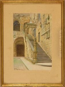 View Of The Inner Court Of The Bargello In Florence by A. Marrani