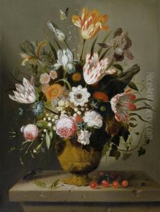 Still Life With Flowers In Aterracotta Vase On A Pedestal by Jacob Marrel