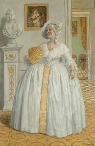 An Elegant Lady Fanning Herself. by Frederick Marriott