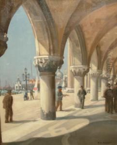 Figures Promenading Viewed From The Loggia, Piazetta, Venice