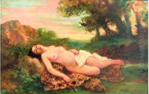  Jeune Fille Allongee Dans Un Paysage  by Alfred Marsaud