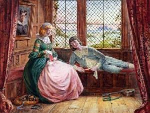 Interior Scene With Romantic Couple by Arthur Hardwick Marsh