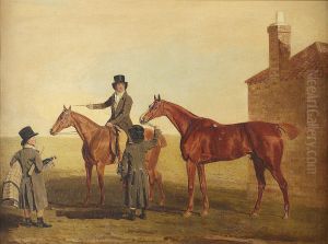 Yellowhammer With Owner On Horseback And Attendant Grooms by Benjamin Marshall