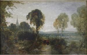 Figures On A Country Path, A Town Beyond by Charles Marshall