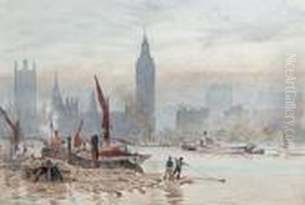 A Busy Thames Scene With Westminster In The Distance - view 1