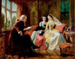Oliver Goldsmith Reading A Novel To Miss Horneck "the Jessamy Bride" And Her Sister by Thomas Falcon Marshall