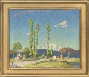 A Summer Landscape With Snow Capped Mountains In The Distance by Reginald St. Clair Marston