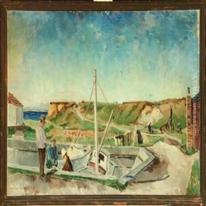 Three Men At The Harbour by Alfred Martens