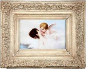 A Woman Slumbering Amongst Theclouds As She Is Kissed By A Hovering Cupid by Willy Martens