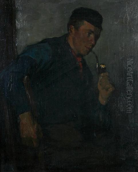 A Young Man Smoking A Pipe - view 1