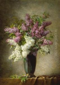 A Still Life Of Lilacs In A Vase On Atable