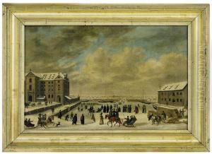"seegfrorne". Rorschach, 1830.ansicht Des Hafens Mit Kornhaus. by Joseph Martignoni