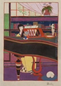 Woman At Piano by Charles Martin