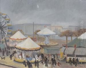 Jahrmarkt Am Quai Du Mont-blanc In Genf by Eugene Louis Martin