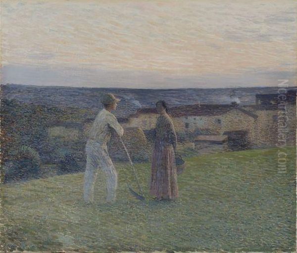 Faucheur Et Paysanne Au Soir Pres Du Hameau - view 1