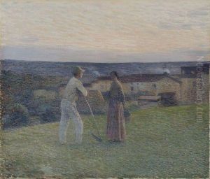 Faucheur Et Paysanne Au Soir Pres Du Hameau