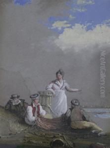 Scottish And French Fishermen On The Shore by Henry Martin