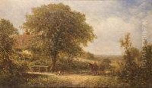 Figure With Horse And Cart On A Country Laneway by Henry Martin