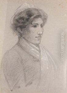 Ensemble De Trois Dessins Au Fusain Et Pastel Sur Papier, Representant Des Femmes