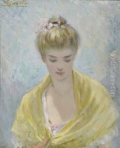 Portrait De Jeune Femme Au Chale Jaune
