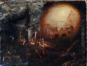 Christ Crucified At Calvery With Jerusalem Bathed In Light Beyond by John Martin