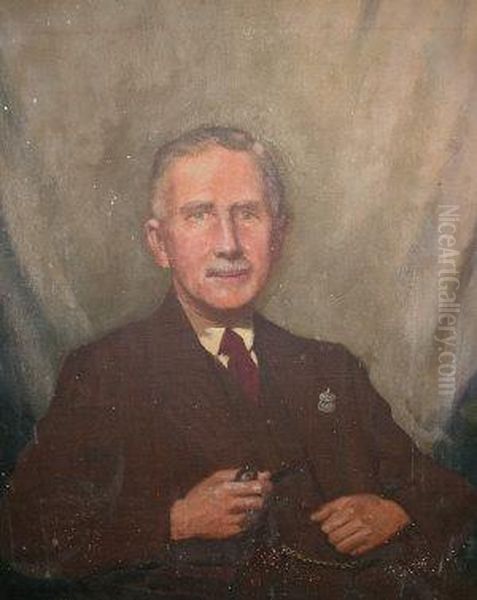 Early 20th Century- Portrait Of A Gentleman, Seated Holding A Pipe And Wearing An ''arp'' Badge - view 1