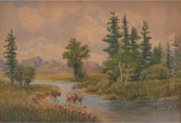 Cattle In A Stream - view 1