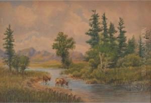 Cattle In A Stream by Thomas Mower Martin