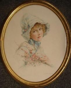 Portrait De Jeune Fille A La Coiffe Et Aux Fleursd'eglantines Portrait De Jeune Fille A La Coiffe Et Aux Fleursd'eglantines