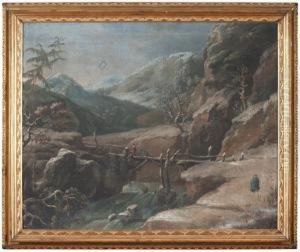 Paesaggio Invernale Con Ponte E Figure by Vincenzo Martinelli
