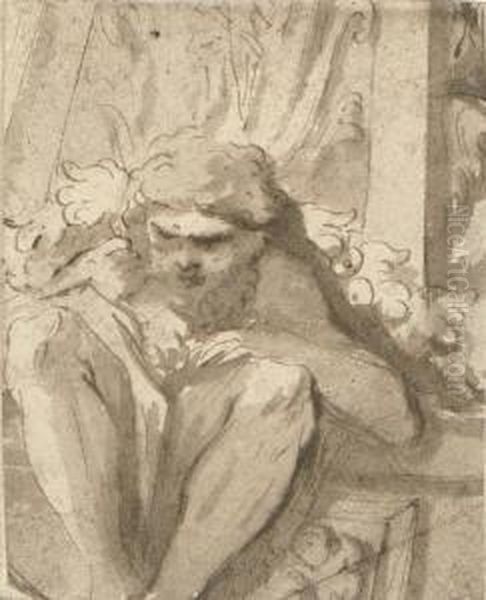 A Crouching Figure With A Garland - view 1