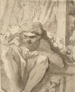 A Crouching Figure With A Garland by Innocenzo Martini