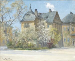 Garten Im Fruhling Mitdahinterliegender Villa In Typischer Schieferbedachung. Aufgehelltepalette Mit Impressionistischen Anklangen by Max Martini