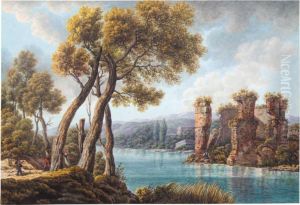 View Of The Lake Of Averno And The Temple Of Proserpina Near Naples by Pietro Martorana