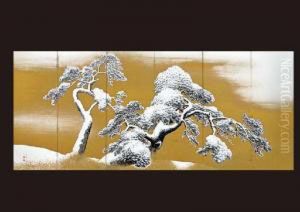 Snow, Pine Tree Folding Screen by Okyo Maruyama