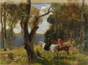 Jagdreiter In Waldlandschaft. by Gustav Marx