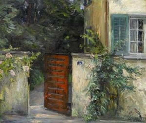 Village Street With Red Gate - view 1