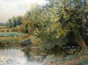 A Figure Working In A Garden Beside A River by Numa Marzocchi de Belluci