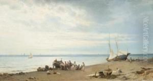 Pecheurs Napolitains Relevant Leurs Filets Sur Un Rivage by Pietro Marzorati