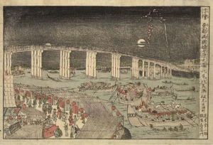 Uki-e Edo Ryogokubashi Yusuzumi No Zu (perspective View Of The Evening Cool At Ryogoku Bridge In The Eastern Capital) by Kitao Masayoshi