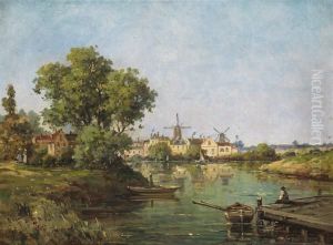 Pecheur Au Bord D'un Etang