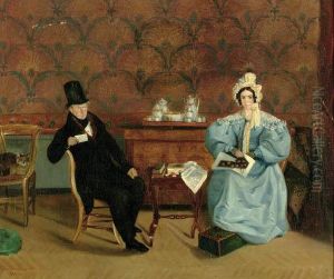 An Elegant Couple In An Interior by Emile Mascre
