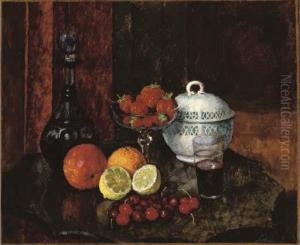 Still Life With Strawberries, Cherries And A Blue Decanter - view 1