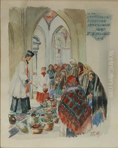 Swiecenie Pokarmow W Wielka Sobote by Stanislaw Maslowski