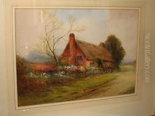 Rural Scenes, A Pair, Views Of Thatched Cottages - view 1